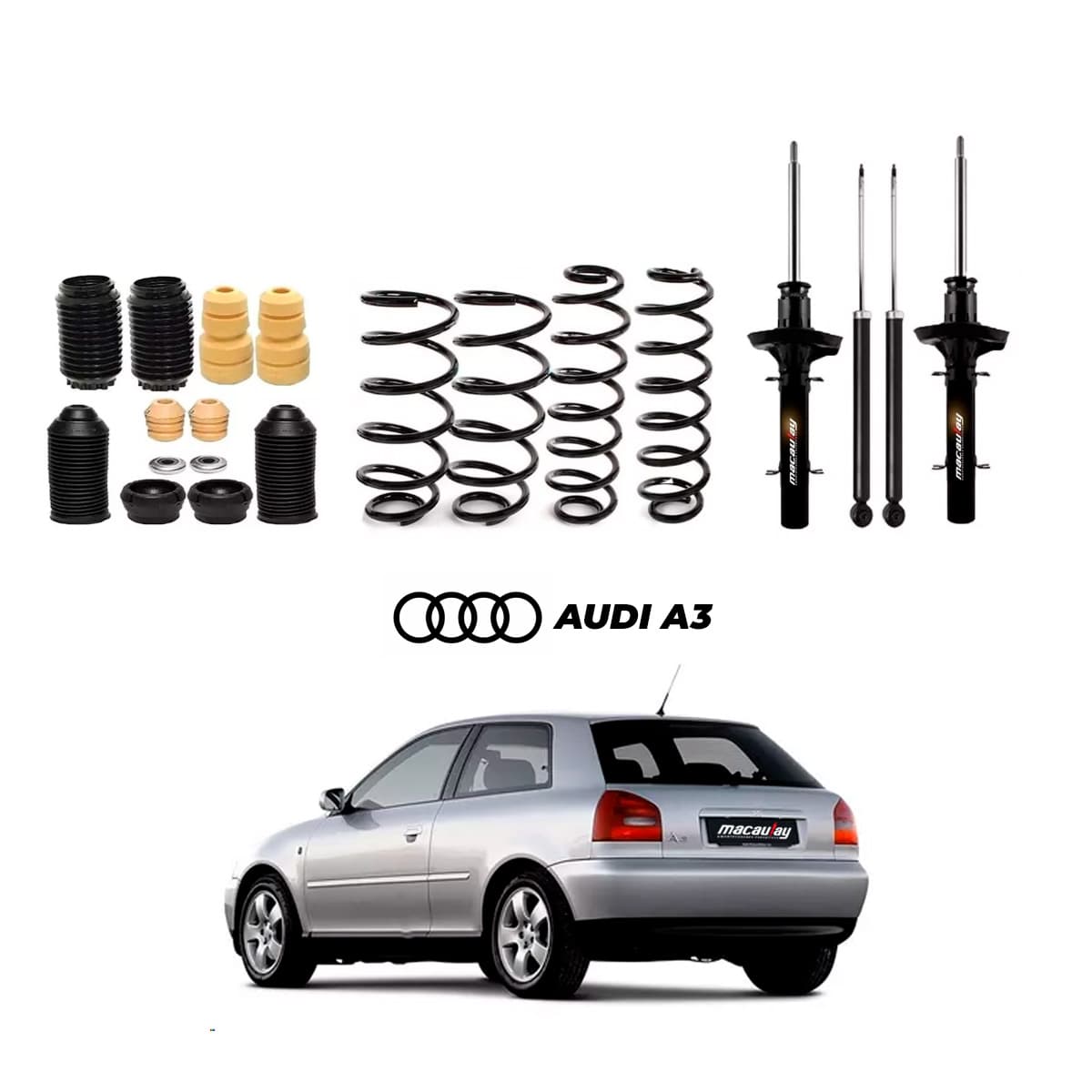 Kit Original 4 Molas + 4 Amortecedors + Batentes Audi A3 1997/06 KIT Completo